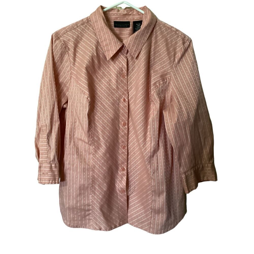 Apostrophe Striped & Dot Women’s Button Down Shirt XL